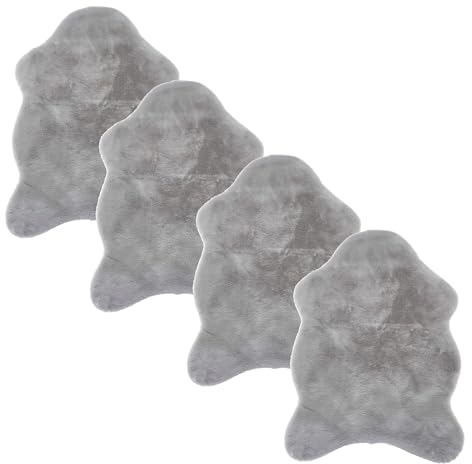 Astra Hochwertiger Kunstfell Teppich flauschig - Teppich Wohnzimmer - Hochflorteppich Lammfell Schaffell Accessoire - Dekofell 4er Set Silber 40 x 60 cm