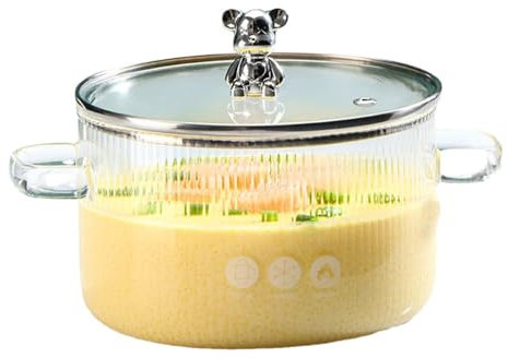 CenNa Pentola In Vetro Borosilicato Con Coperchio, Pentola In Vetro Borosilicato Trasparente (1500 Ml), Pasta, Zuppa, Pentola Per Il Latte. (C)