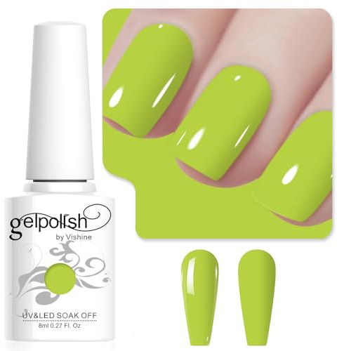 Vishine Green Gel Nail Polish, 8ml Light Green Color, High Gloss Soak Off UV Gel, French Nail Manicure Salon DIY L229