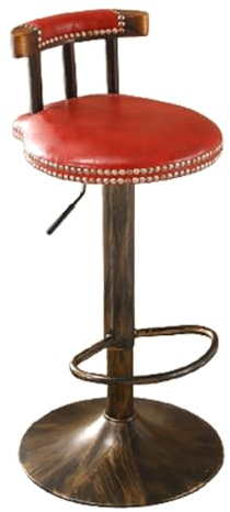 PZEOB Hoher Hocker, drehbarer Barstuhl, höhenverstellbar, 60–82 cm, Theken-Barhocker, Rückenlehne und Untergestell aus karbonisiertem Massivholz, Hochstuhl
