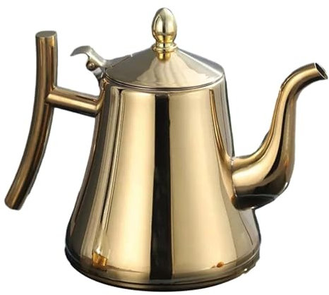 BBTISG Kitchen Stainless Steel Teapot, Teapot Set with Infuser Filter and Lid Induction Cooker Kettle Loose Tea Leaf Coffee Pot Kettle for Stovetop Gas Stove Induction Cookers (Gold, 2.0L)