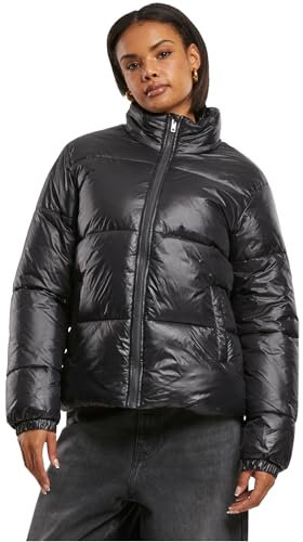 Urban Classics Ladies Recycled Short Shiny Puffer Jacket Black, XS