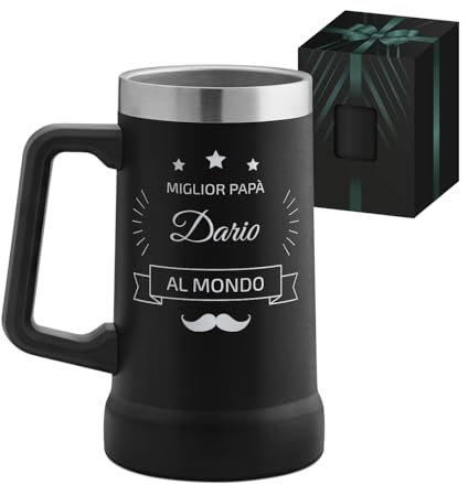 Maverton Boccale da birra per camping in acciaio inox - Tazza termica personalizzata 700ml - Bicchiere termico nero - Tazza personalizzata - Regalo uomo - Regalo papa compleanno - Idee regalo papà