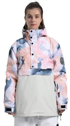 GSOU SNOW Damen-Skijacke, Schneemantel, wasserdicht, winddicht, Snowboardjacke, isoliert, warm, Winter, Rosa Beige, S