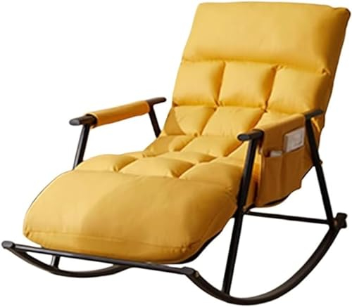 AMAZWI Schaukelstuhl mit Gleitfunktion Loungesessel Fürs Wohnzimmer Mit Aufbewahrungstasche, Stahlrahmen, Schaukelstuhl Fürs Schlafzimmer Mit Weicher Polsterung(Yellow)