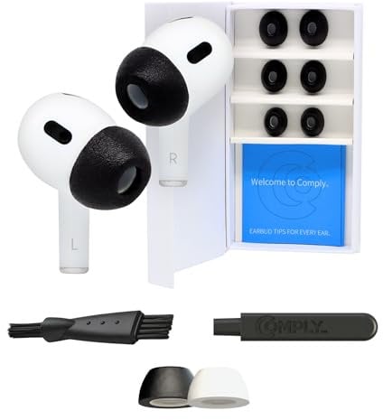 Comply Schaumstoff-Spitzen für Apple AirPods Pro, Verschiedene Größen S, M, L, Schwarz, 3 Paar – hervorragende Geräuschisolierung, erhöhter Komfort, sichere Passform, Reinigungs- und