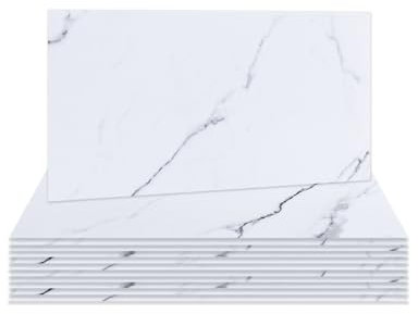 Hode 24 Pieces Marble White Tile Stickers for Bathroom, 15cmx30cm Stick on Tiles Self Adhesive Wallpaper, Vinyl Wrap for Kitchen Walls Waterproof (Glossy)