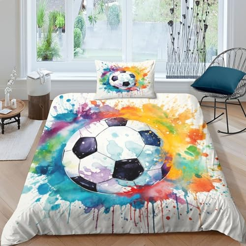 GZCVBDYUY Fußball Bettbezug Bettwäsche-Sets Kinderbettwäsche Reißverschluss Mit Kissenbezug Betten Set Für Jungen Und Mädchen, Kinder Single(1Tier5x200cm)