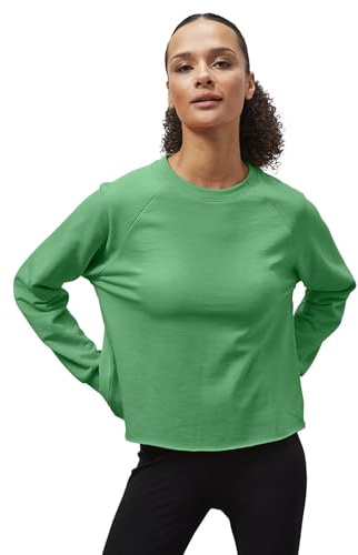 Enorsia Womens French Terry Lined Crew Neck Sweatshirt - Loose Fit Raw Edge Hem with Raglan Sleeves (Green, 16)
