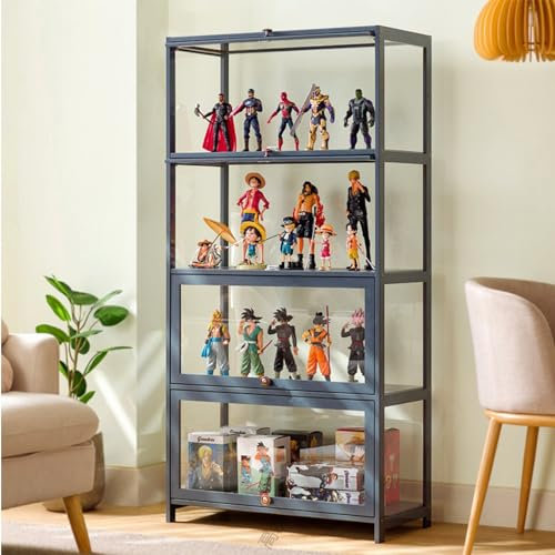 Vaianna Vitrine de Collection, Vitrine de Collection Acrylique,Résistant à La Poussière, Cadre en Bambou Naturel, Idéal pour la Maison et Le Bureau (Black, 4-floors-70cm)