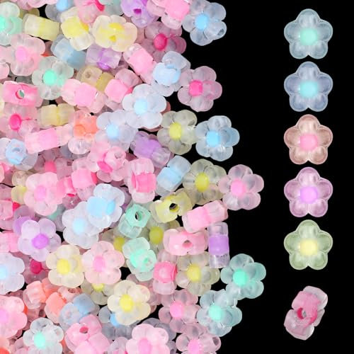 Giantree 200 Stück Blumen Perlen zum Auffädeln, Farbige Acryl Blumenperlen, Blumen Bastelperlen DIY Bastelzubehör für DIY Armbänder Halsketten Ohrringe Schmuckherstellung Kunsthandwerk