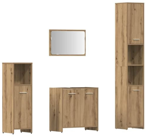 vidaXL 4-TLG. Badmöbel-Set Artisan-Eiche Holzwerkstoff, Badmöbelset, Badezimmerschrank, Unterschrank Bad, Badmöbel, Unterschrank Badezimmer