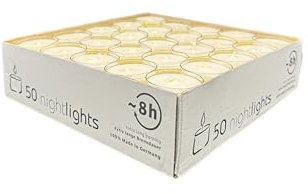 Fündig 50 Teelichter, weißer Farbton (ø 38 mm, 8 Stunden Brenndauer) aus Paraffie, ohne Duft - Nightlights, Teelichte für Teelichtglas - Gastro - Hochzeit - Dekorieren - Feiern - Entspannen