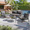 ModernLuxe Ensemble de salon de jardin, en corde, moderne, pour 3 à 4 personnes, canapé d'extérieur avec table en verre, meubles de salon résistants aux intempéries, avec coussin d'assise et de
