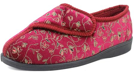 IMTY Womens Wide Opening Diabetic Orthopaedic Machine Washable Touch Fasten Slippers Ladies Floral Velour House Shoes