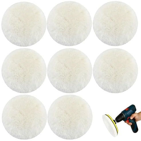 JINJUMEI 8 pezzi dischi lucidanti in lana d'agnello, compatibili con levigatrice orbitale Bosch, 125 mm cuscinetti lucidanti per levigatrice orbitale con velcro, per auto, pavimenti in