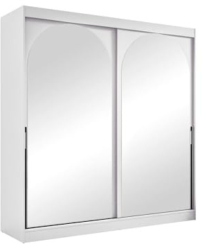 Mirjan24 Kleiderschrank Mezzinto, Schiebetürenschrank mit Kleiderstange, Einlegeböden und Spiegel, Schlafzimmerschrank Garderobe für Diele Flur (Weiß + Schwarz, 200 cm)