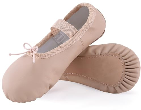ZDQ Ballet Shoes for Girls Leather Full Sole Dance Shoes Women Flats Ballet Slippers for Toddler Kids Adults