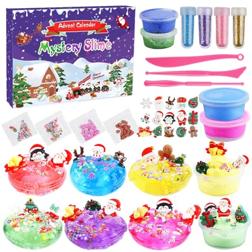 Slime Adventskalender 2025 Kinder, DIY Schleim Adventskalender 24 Tage Weihnachten Countdown, Kreatives Weihnachten Überraschungen Geschenk für Mädchen Jungen Kinder
