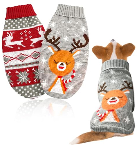 2 Stück Hundepullover, Hundepullover Weihnachten,Haustier Hund Katze Pullover, Hundekostüm Weihnachten Kleine Hunde, Geeignet für Kleine Hunde und Katzen /12