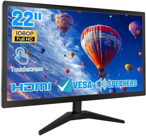 ERCGWOP Touchscreen Monitor 22 Inch FHD 1920x1080P IPS PC Monitor, 10-Point Touch Screen Computer Display with HDMI VGA USB Ports, Built-in Speakers, VESA Mountable