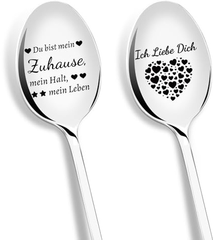 PIAKAZIQA Ich Liebe Dich Geschenk für Ehemann, 2er Kaffeelöffel mit Gravur | Löffel mit Du bist Mein Zuhause, Mein Halt, Mein Leben, Liebesgeschenk Geburtstag Hochzeitag Geschenke für Mann Männer Ihn