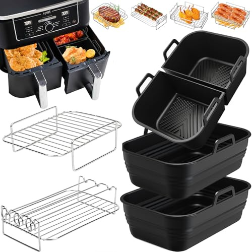 Airfryer Zubehör für Ninja AF400EU DZ400EU AF451EU COSORI 8,5L | Silikonform Heißluftfritteuse Grill Set für Ninja Foodi Max Dual Zone Air Fryer Accessories BPA-frei