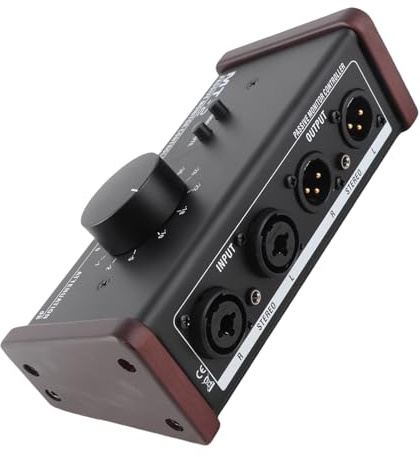 KIMISS Passive Stereo Volume Controller with XLR and 3.5mm Inputs, Large Volume Knob, and Mute Function for Studio Monitors