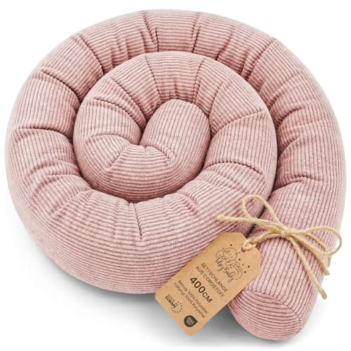 Totsy Baby Seitenschläferkissen Bettschlange Body Pillow 400 cm - Kopfkissen lang Bettrolle Schlafkissen Nackenrolle Kissen Oeko-Tex Rosa Cordstoff