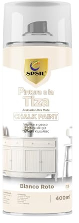 SPSIL Chalk Paint Spray Blanco Roto 400ml Pintura en Spray Ultra Mate a la Tiza,Efecto Retro y Vintage para Muebles de Madera, Metal, Cerámica,Imprimación en Spray