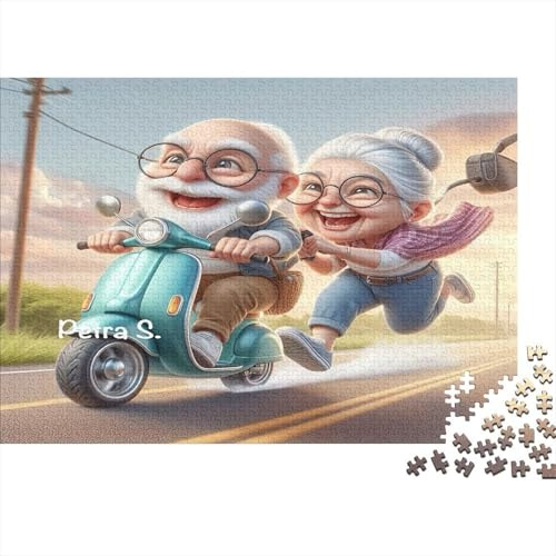 Elderly Couple Scooter Jigsaw Puzzle for Adults 1000 Piece Jigsaw Puzzle Happy Road Paper Leisure Gift 52x38cm/1000pcs