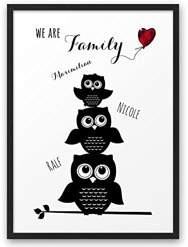 WE ARE FAMILY | ABOUKI Kunstdruck | Familien Geschenk Bild Familie Personalisiert Geschenk Eulen Geschenke Weihnachtsgeschenkidee Freundin Familienbild Personalisierte Geschenke | Personalisiert
