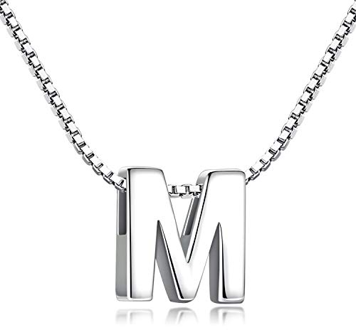 Collar de Mujer de Plata de Ley 925 Pequeñas Iniciales Collar con Colgante Letras A-Z para Mujer Hombre Pareja 45 cm(Letra M Collar)