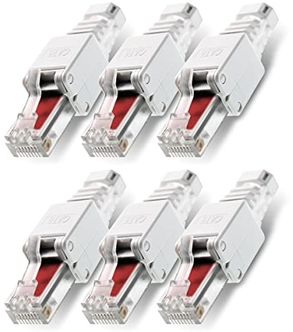 NAUC 6 Stück Netzwerkstecker werkzeuglos RJ45 CAT6 LAN Ethernet Kabel Stecker CAT5 CAT7 Verlegekabel Patchkabel Netzwerkkabel Toolless Modular Plug Connector Crimpstecker