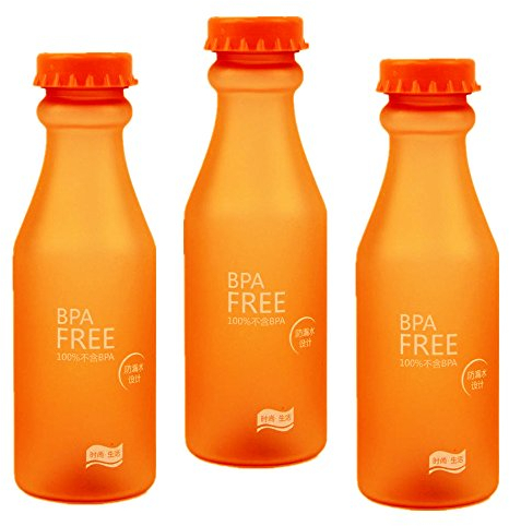 OnePine 3 pezzi Bottiglia d'acqua sportiva 550ml senza BPA, Riutilizzabile Plastica bottiglie acqua per Palestra,Cycling, Viaggi, Bambini (Arancione)