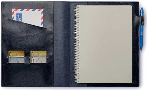 Schutzhülle aus veganem Leder, kompatibel mit Smart-Notebooks und Tagebüchern – mit verstellbarem Stifthalter, Dokumententaschen, Visitenkarten-Halter, Briefgröße 21,6 x 27,9 cm, Mitternachtsblau
