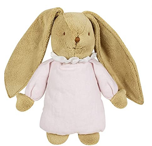 TROUSSELIER - Kuschelhase - Häschen Engelnest - Bio Baumwolle - Kommt erst ein Prinz zu mir Musik - 25 cm hoch - Klassischer Chic - Maschinenwaschbar - Farbe Rosa Puder