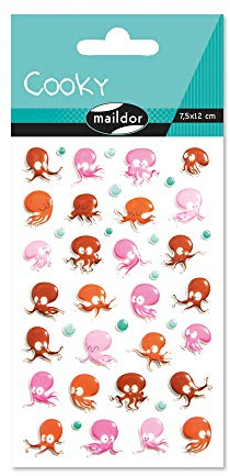 Maildor CY107C - Packung mit 1 Bogen 3D-Aufklebern Cooky, 7,5 x 12 cm, 42 Stickers, 1 Pack, Kraken