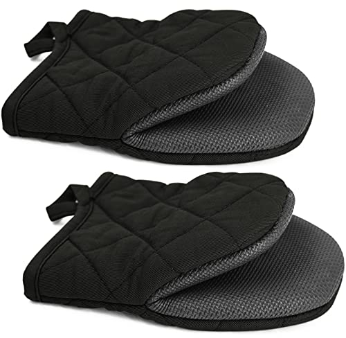 Topsky Mini Oven Mitts Microwave Mitts Pot Holder Heat Resistant Neoprene Cotton Gloves Surfaces Non-Slip Short Oven Gloves, Black 1 Pair