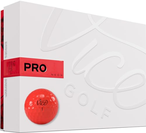 VICE Golf Pro Neon Red 2020 | 12 Golf Bälle | Eigenschaften: 3-Piece Cast Urethan, maximale Kontrolle, hoher Spin im Kurzspiel | Mehr Farben: Neon Lime/Red | Profil: Für fortgeschrittene Golfer