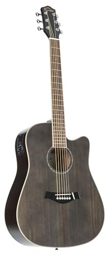 Red Hill DCE-48 Westerngitarre, Akustik-Gitarre mit Tonabnehmer, elektroakustische Gitarre, Dreadnought mit Cutaway und Fichtendecke in matt schwarz