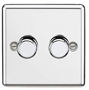 Knightsbridge CL2182PC 2G 2 Way 10-200W (5-150W LED) Trailing Edge dimmer - Rounded Edge Polished Chrome