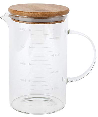 Tasse à mesurer en verre 1000ml, pichet à eau avec couvercle à thé tasses en verre transparent résistant à la chaleur pour cuisine et restaurant