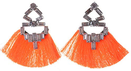 YAZILIND Bohemian Drop Earrings Fashion Fan-shaped Tassel Pendant Dangle Earring Ladies Ear Jewelry(Orange)
