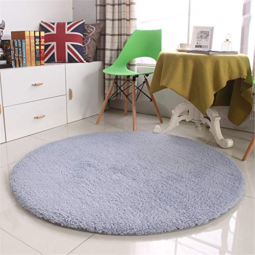 WWYL Rund Lammwoll Teppich, Weicher Zotteliger Flächenteppich, Weicher Bequemer Rutschfester Flauschiger Fußmatten für Wohnzimmer Schlafzimmer Kinderzimmer. (Silbergrau,Durchmesser 120cm)