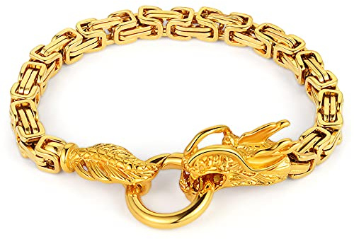 Flongo Edelstahl Leder Echtleder Armband Armreifen Manschette Silber Schwarz Doppel Doppelseitig Drachen Geflochten Motorradfahrer Biker Herren