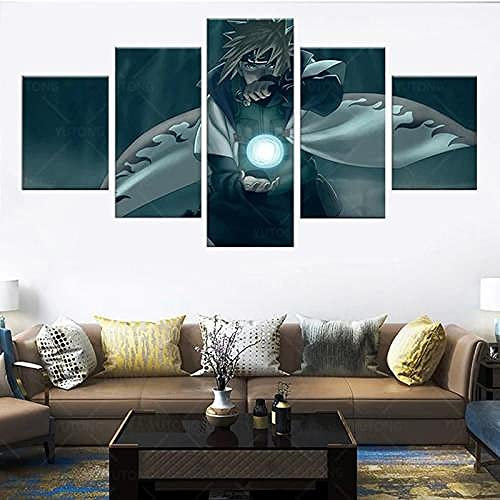 YUANJUN Wanddekoration Design Wandbild 5 Teilig Premium Poster Stilvolles Set Mit Passenden Bilder Als Wohnzimmer Deko Bilderrahmen Leinwandbild Anime Hokage Minato Namikaz