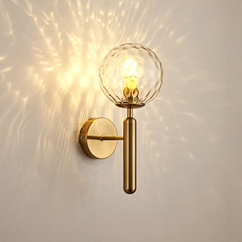 VOMI LED Wandlampe Innen Rund Glas Gold Messing Kristall Wandleuchte Rustikal Wand Deko Beleuchtung Landhausstil Wandbeleuchtung Schlafzimmer Wohnzimmer Kinderzimmer Badezimmer Loft Lampen E14