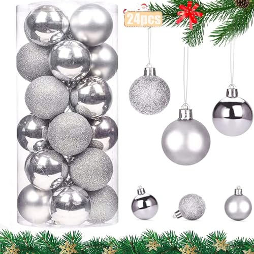 Weihnachtskugeln Kunststoff, 24tlg Christbaumkugeln, 4 cm Weihnachtskugeln Blau, Funkelnde Weihnachtsbaumkugeln, Unzerbrechliche Weihnachtsbaum Kugeln, Weihnachtsbaumschmuck, Weihnachtsbaum Anhänger