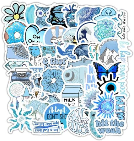 HNTR® Aesthetic Blue Stickers | 50 VSCO & Preppy Journal Decals | Cute Waterproof Vinyl Stickers for Laptops, Water Bottles, Scrapbooks & Journals | Trendy Blue Aesthetic Pack